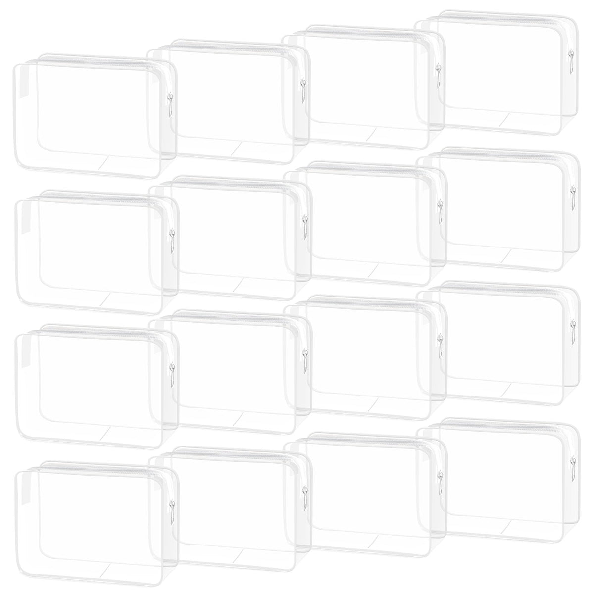 16 Pieces Clear Makeup Bags Bulk, TSA Approved Toiletry Bag for Travel, PVC Waterproof Cosmetic Pouches Clear Pouch with Zipper for Men and Women Carry-on Travel Essentials Cosmetic Bags (White-M)