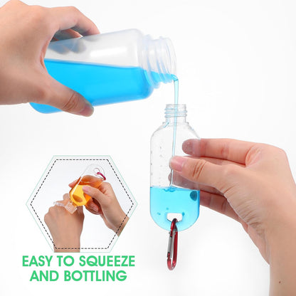 50 Pcs Traveling Bottles with Keychain 2oz Clear Keychain Bottle Plastic Keychains Empty Refillable Liquid Packing Container Squeeze Plastic Bottle with Lid for Liquid Cream (Rectangle)