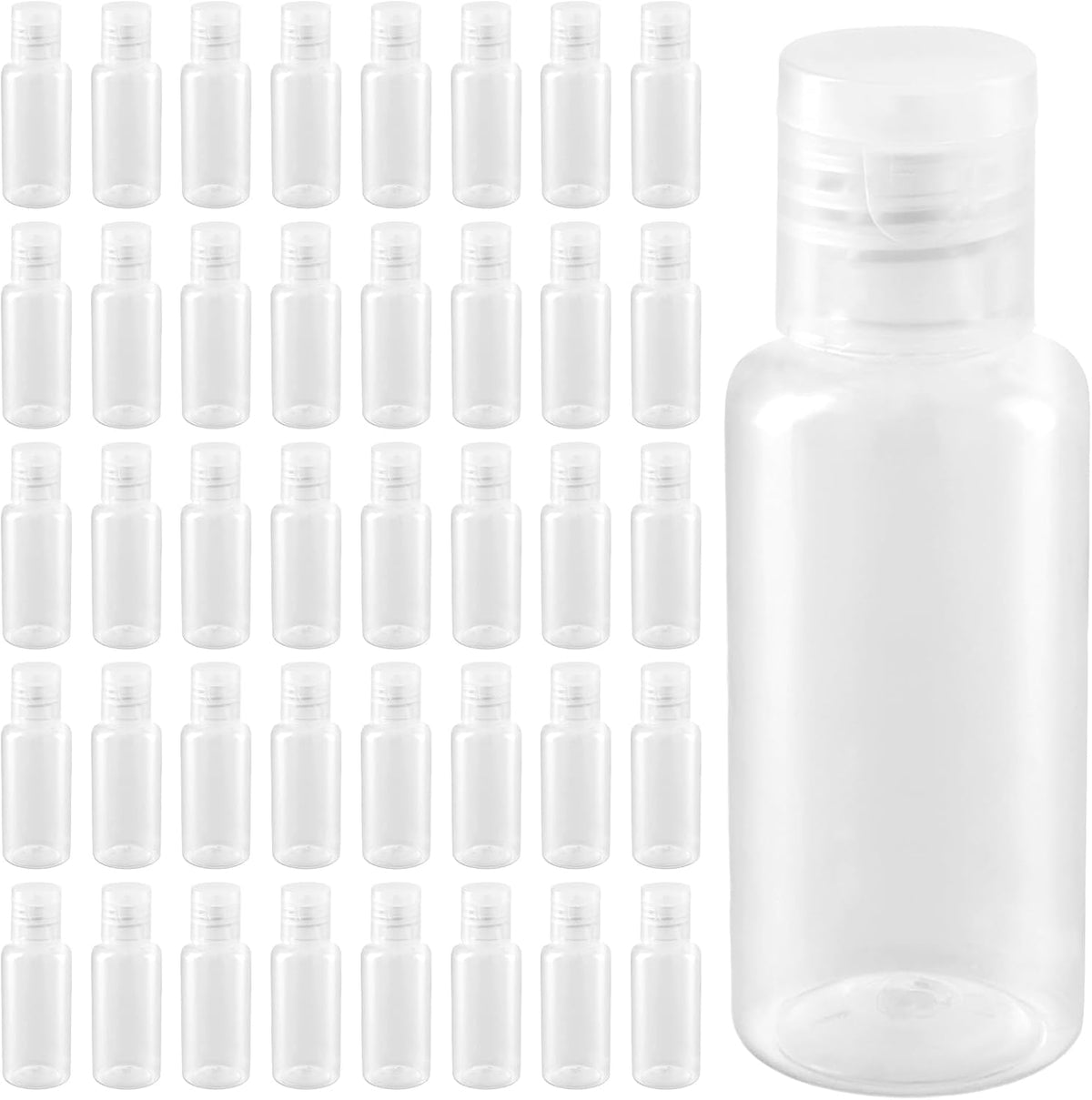 PINGEUI 100 Pack 1oz/30ml Clear Plastic Empty Bottles, Travel Size Bottles with Flip Cap, Refillable Travels Bottles for Travel or Daily Use