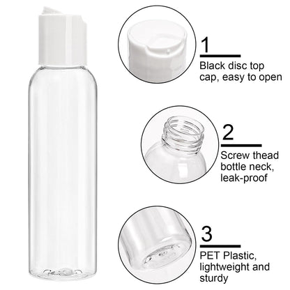 Bekith 30 Pack 4oz Travel Bottles for Toiletries, Empty Small Plastic Squeeze Bottles with Disc Top Flip Cap, Clear Refillable Travel Size Containers For Shampoo, Lotions, Liquid Body Soap, Creams