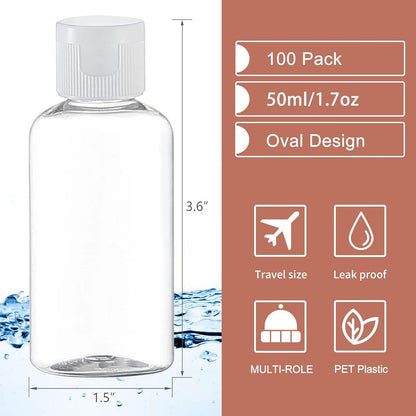 100 Pcs 1.7 oz Clear Travel Bottles with Flip Caps for Toiletries