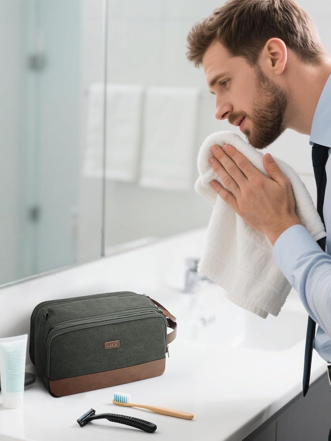 WANDF Travel Toiletry Bag for Men, Canvas Shaving Dopp Kit