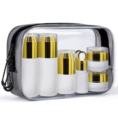 Glass Travel Bottles for Toiletries, TSA Approved, Leak Proof Refillable Travel Size Containers with Pump Spray Dropper Jars for Skincare Lotion Cream or Shampoo
