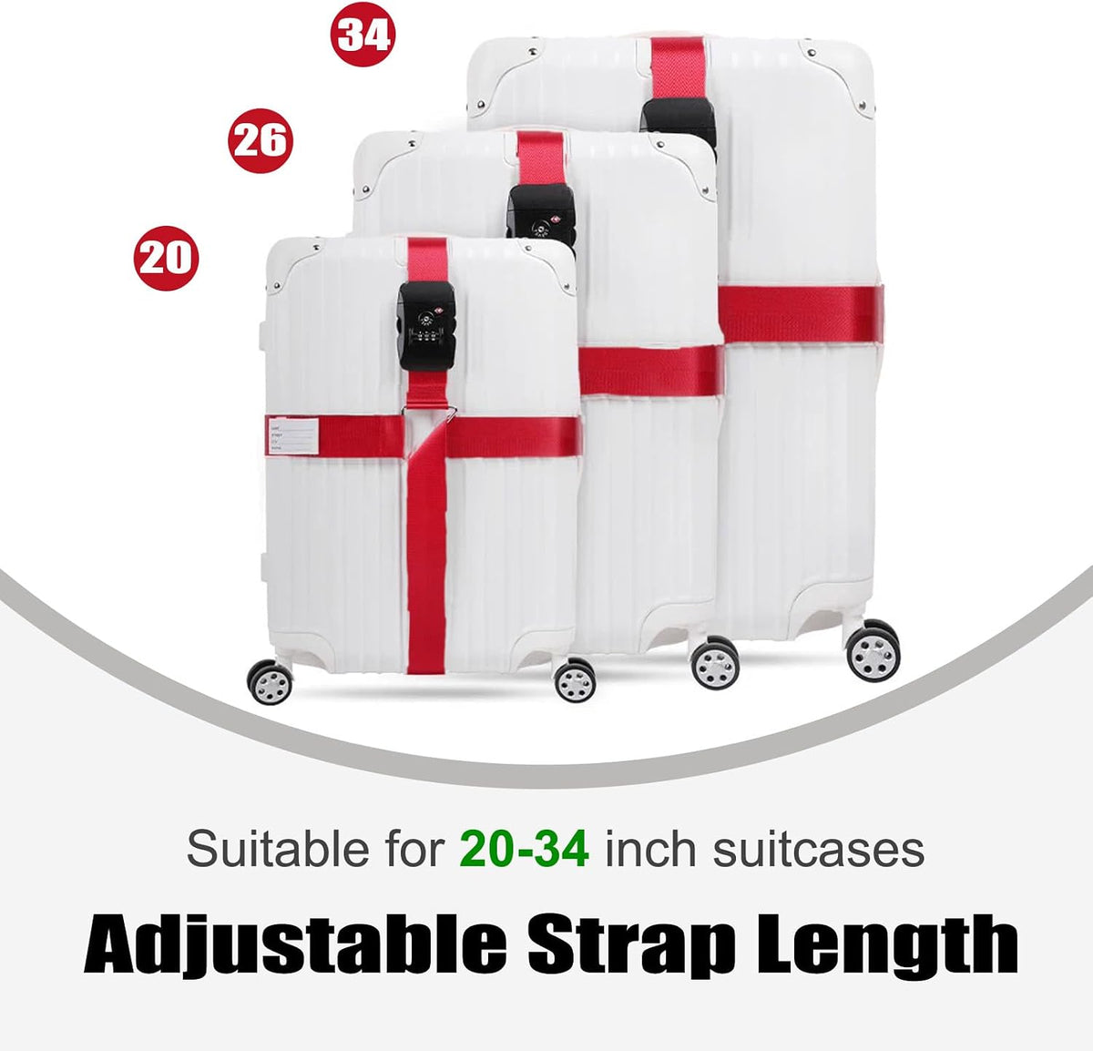 Luggage Straps TSA Approved with Lock,Suitcase Straps with Tags(Red 2 Pack)