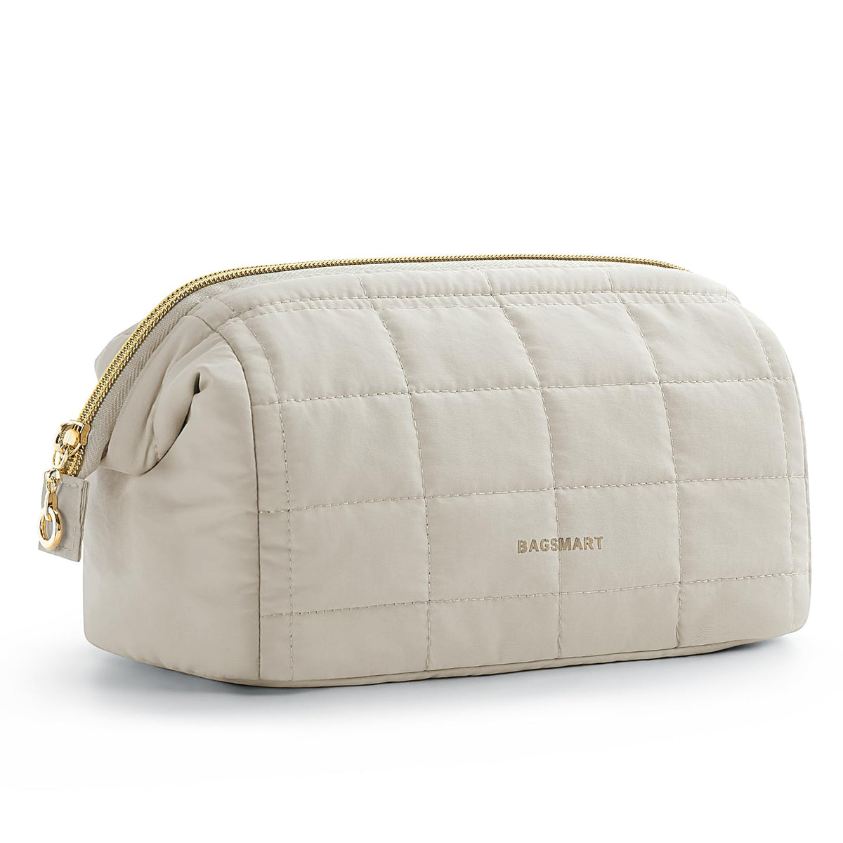 BAGSMART Makeup Bag Travel Toiletry Bag, Wide-open Zipper Pouch, Greige