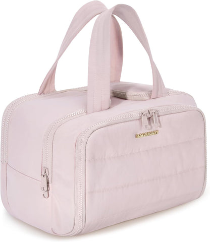 BAGSMART Travel Toiletry Bag, Lightweight Large Wide-open Travel Bag for Women, Puffy Cosmetic Makeup Bag Organizer with Handle for Accessories,Essentials, Toiletries, Black
