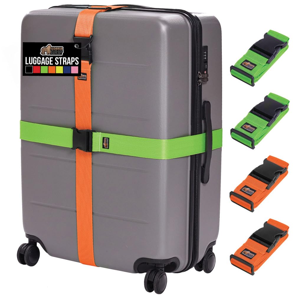 GORILLA GRIP Heavy Duty Luggage Straps for Suitcase, 4 Pack, Black