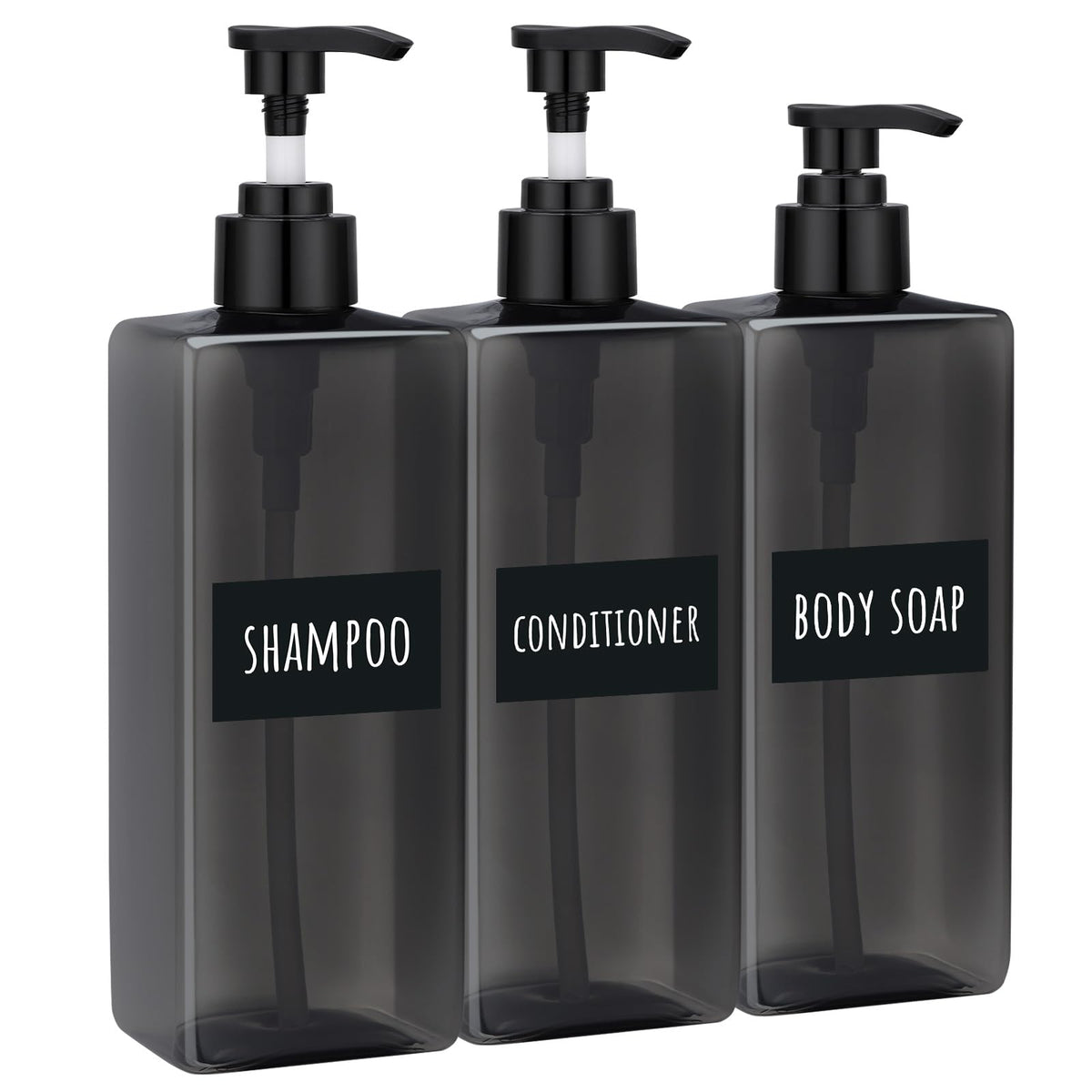Segbeauty Shampoo Bottles, 3pcs 16.9oz Empty Refillable Pump Dispenser with Labels, 500ml Plastic Reusable Press Lotion Containers for Bathroom Hotel Liquid Soap Body Wash Hand Soap Conditioner Clear