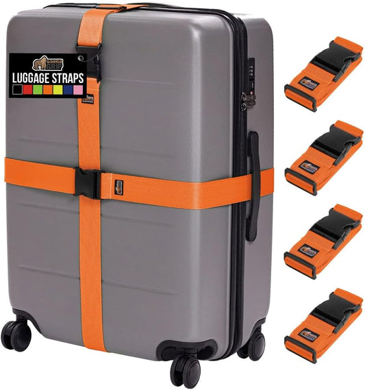 GORILLA GRIP Heavy Duty Luggage Straps for Suitcase, 4 Pack, Orange