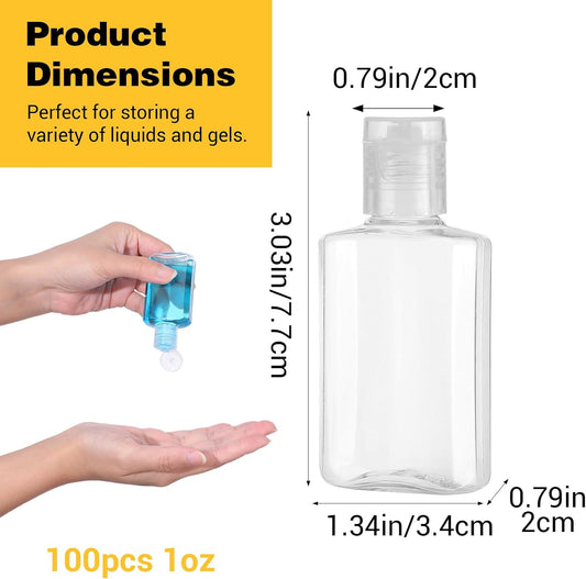 100 Pcs 1 oz Clear Plastic Travel Bottles, Empty Refillable Bottles with Flip Caps, Portable Containers for Business Trip, Outdoor Camping, Shampoo, Lotion and More