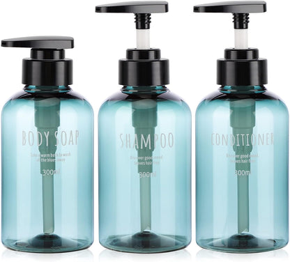Segbeauty Shampoo and Conditioner Dispensers, 10oz Refillable Pump Bottles for Shower 300ml Body Wash Shampoo Dispenser 3 Packs Empty Plastic Press Bathroom Liquid Body Soap Gel Lotion Dispenser Blue