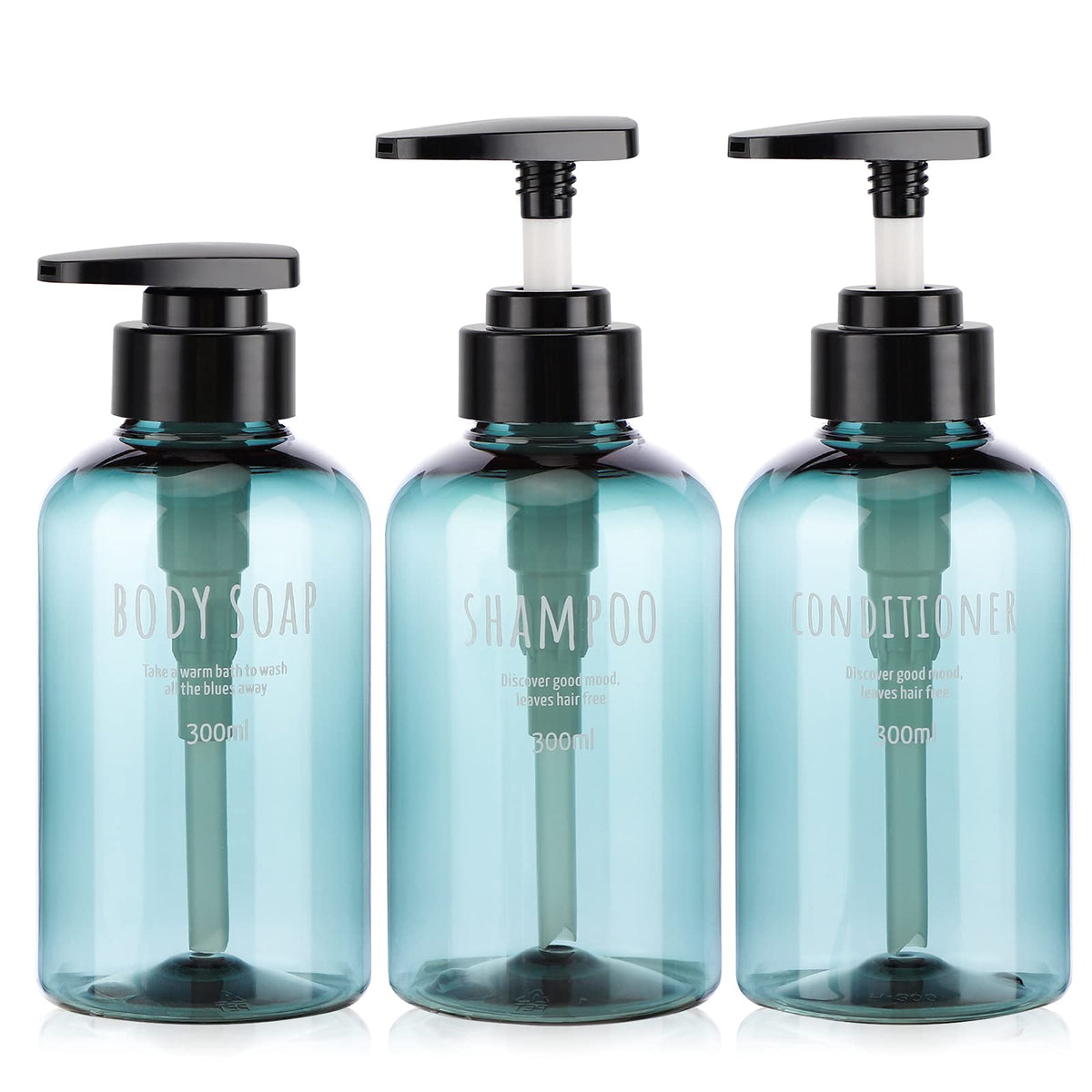 Segbeauty Shampoo and Conditioner Dispensers, 10oz Refillable Pump Bottles for Shower 300ml Body Wash Shampoo Dispenser 3 Packs Empty Plastic Press Bathroom Liquid Body Soap Gel Lotion Dispenser Blue