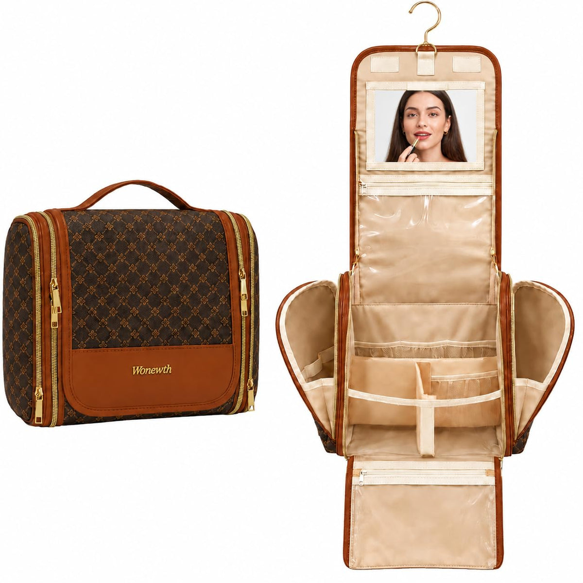 Women Travel Toiletry Bag Large Hanging Toiletry Bag with Mirror