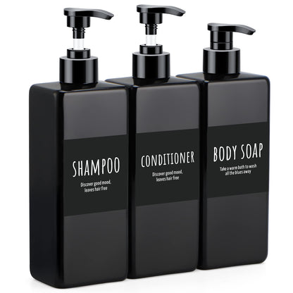 Segbeauty Shampoo Bottles, 3pcs 16.9oz Empty Refillable Pump Dispenser with Labels, 500ml Plastic Reusable Press Lotion Containers for Bathroom Hotel Liquid Soap Body Wash Hand Soap Conditioner Clear