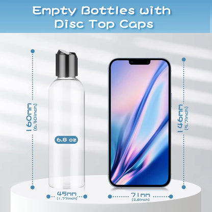 Potchen 24 Pcs 6.8 oz Clear Plastic Refillable Empty Bottles with Disc Cap