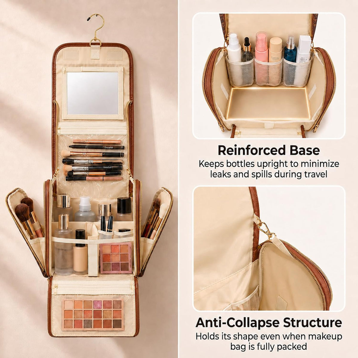 Women Travel Toiletry Bag Large Hanging Toiletry Bag with Mirror