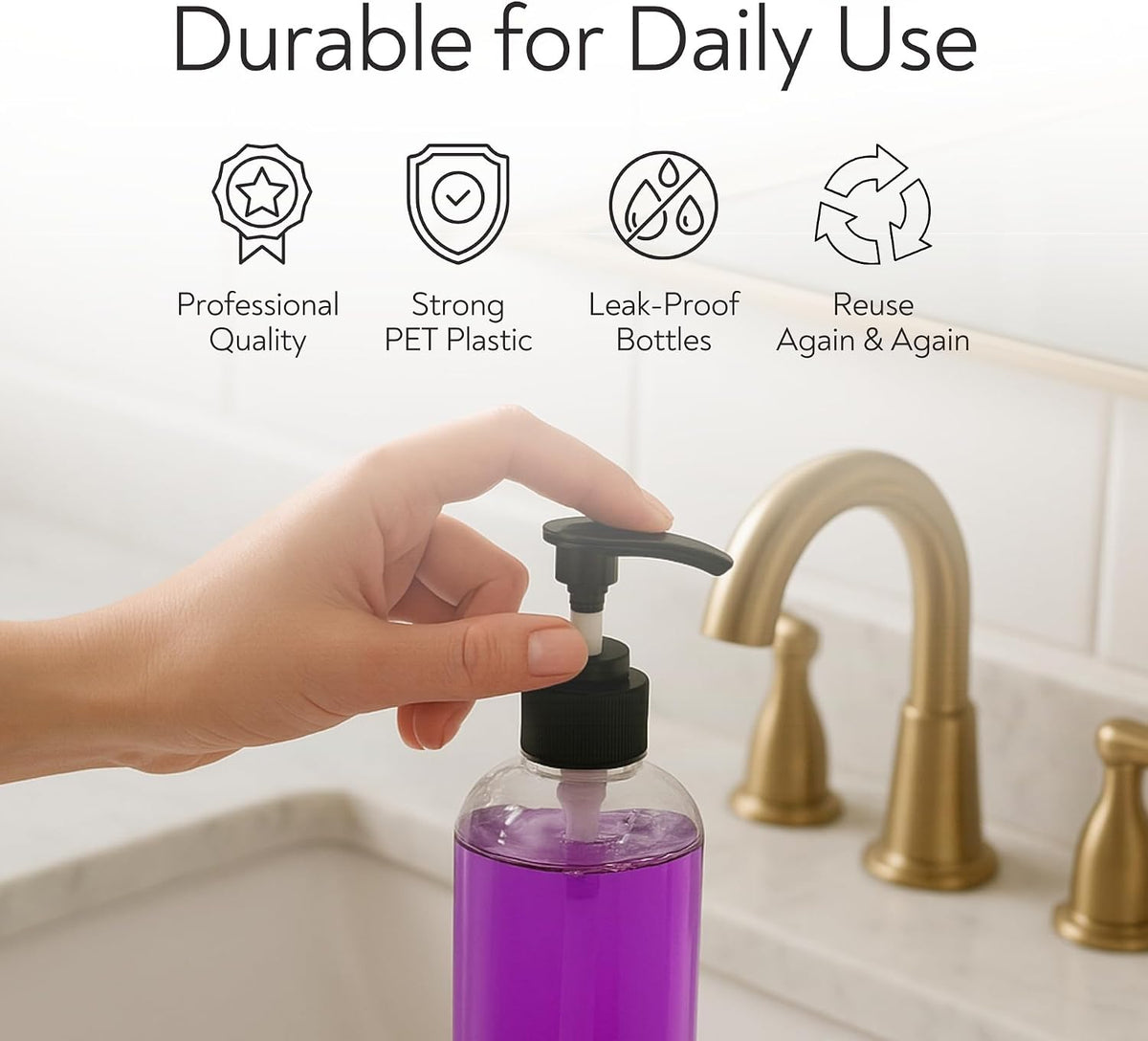 ReGar 36 Pack Empty Pump Bottles 8oz – Clear Plastic Refillable Containers with Locking Pump Dispenser for Lotion, Shampoo, Soap, Oil, Cream, Conditioner, Travel Size Bulk Toiletry Bottles