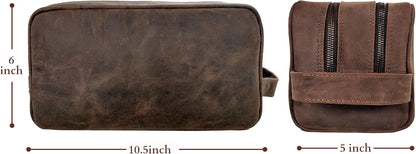 Leather Travel Toiletry Bag for Men, Full Grain Cosmetic Dopp Kit Organizer