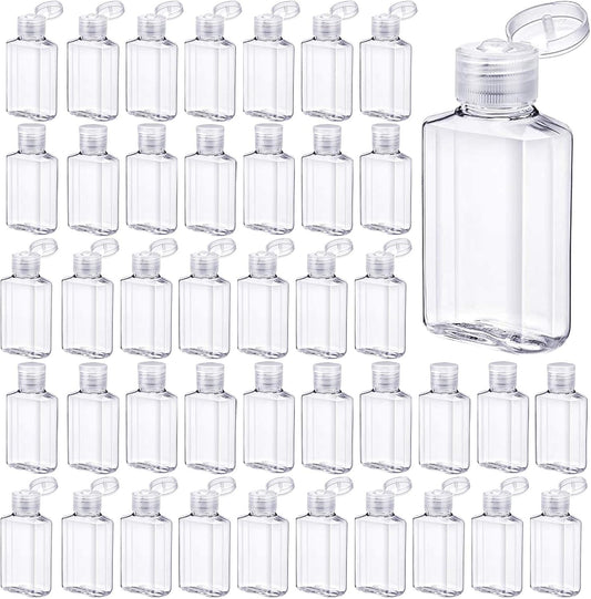 50 Pieces Empty Bottles with Flip Cap, 2 oz Portable Travel Bottle Refillable Cosmetic Bottle Clear Reusable Travel Bottles for Liquid, Lotions, Creams, Shampoo and Toiletries (60 ml)