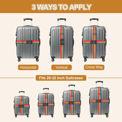 MECCANIXITY Luggage Straps with Combination Lock Adjustable Suitcase Belt Strap for Suitcase Briefcase Backpack Travel, Gray-Orange, Pack of 4