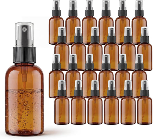 2 oz Amber Small Spray Bottle, Empty Spray Bottles plastic spray bottles Fine Mist Spray for Hair, Travel, Plants, Cleaning Solutions and Skin Care (24)