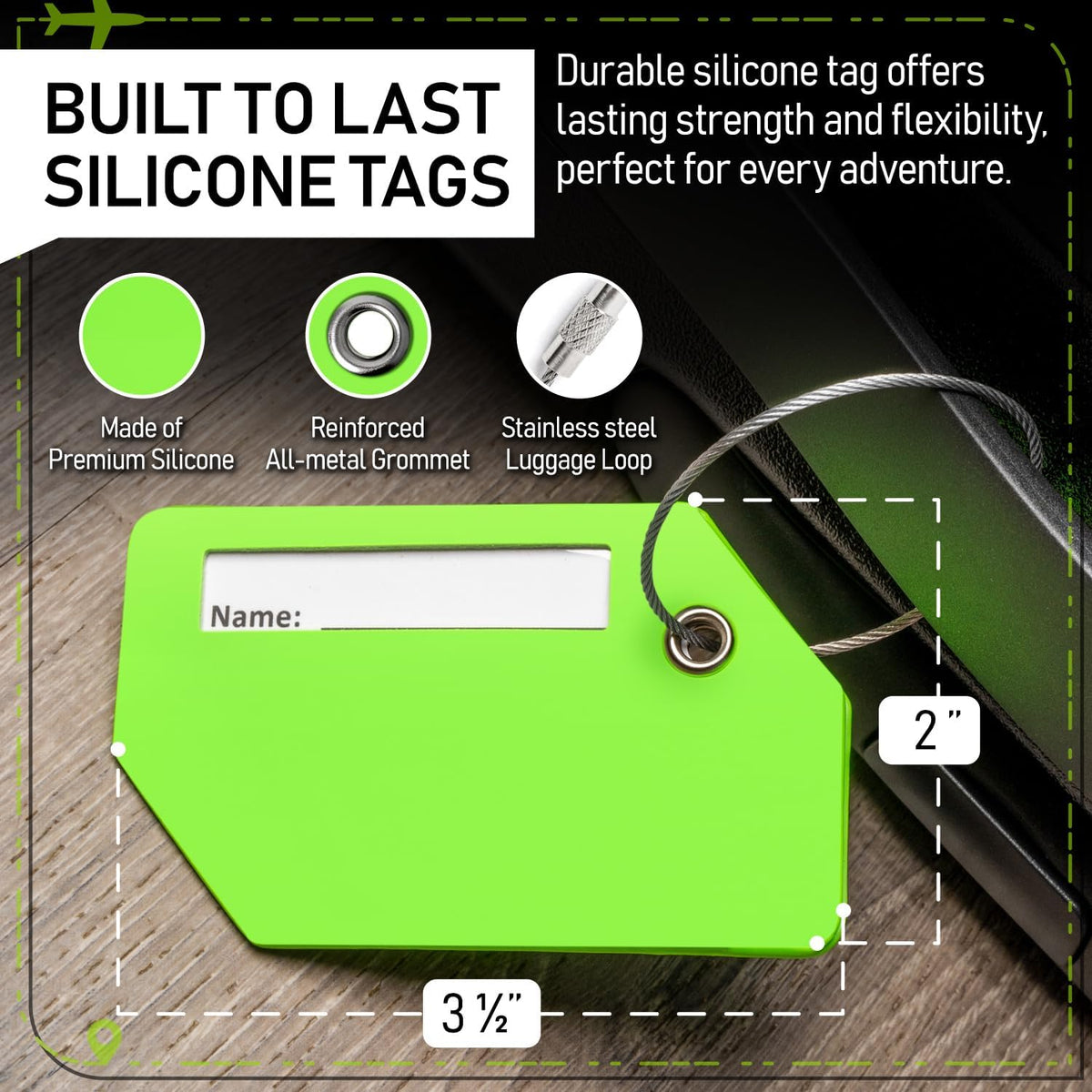 Untethered Travel Set: Luggage Straps & Silicone Tags, 4-Pack, Green