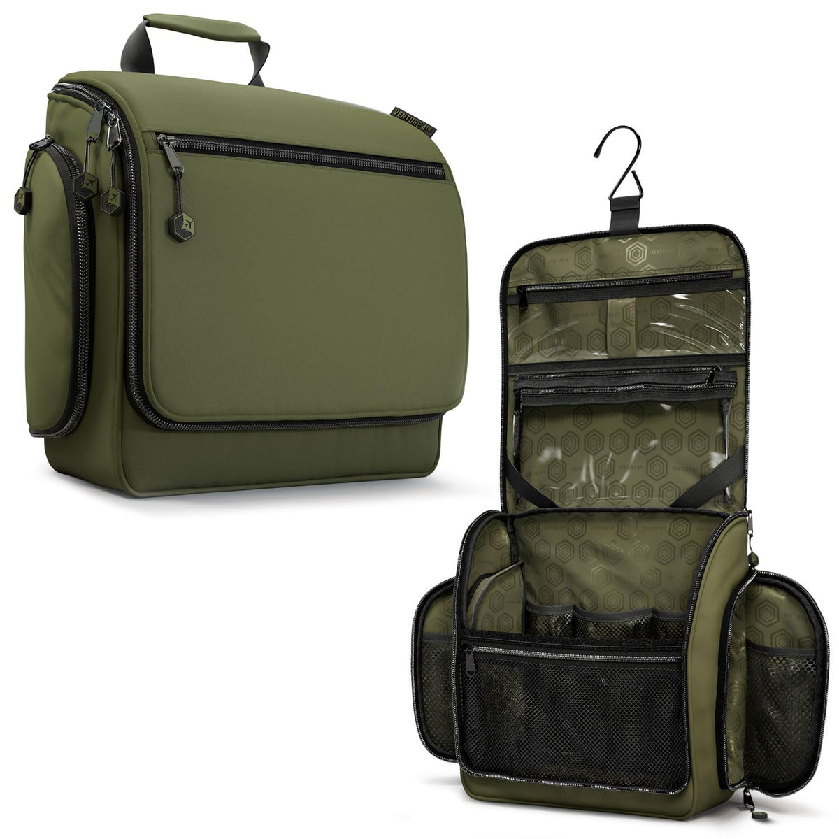 VENTURE 4TH Hanging Travel Toiletry Bag, 18 Compartments - Dark Green