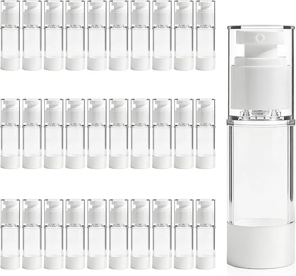 30 Pcs Clear Airless Pump Bottles Refillable Cosmetic Travel Size Dispenser Vacuum Plastic Travel Bottles Empty Lotion Pump Dispenser Liquid Toiletry Container