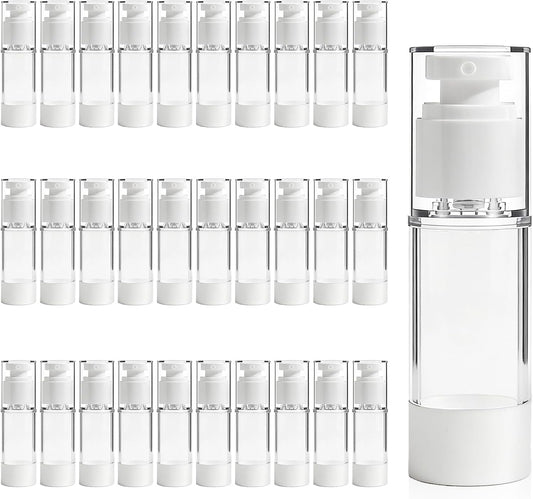 30 Pcs Clear Airless Pump Bottles Refillable Cosmetic Travel Size Dispenser Vacuum Plastic Travel Bottles Empty Lotion Pump Dispenser Liquid Toiletry Container