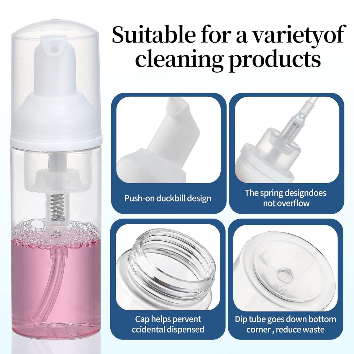 GliSun 36 Pcs Foam Pump Bottle 2oz Empty Refillable Mini Dispenser