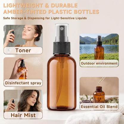 2 oz Amber Small Spray Bottle, Empty Spray Bottles plastic spray bottles Fine Mist Spray for Hair, Travel, Plants, Cleaning Solutions and Skin Care (24)