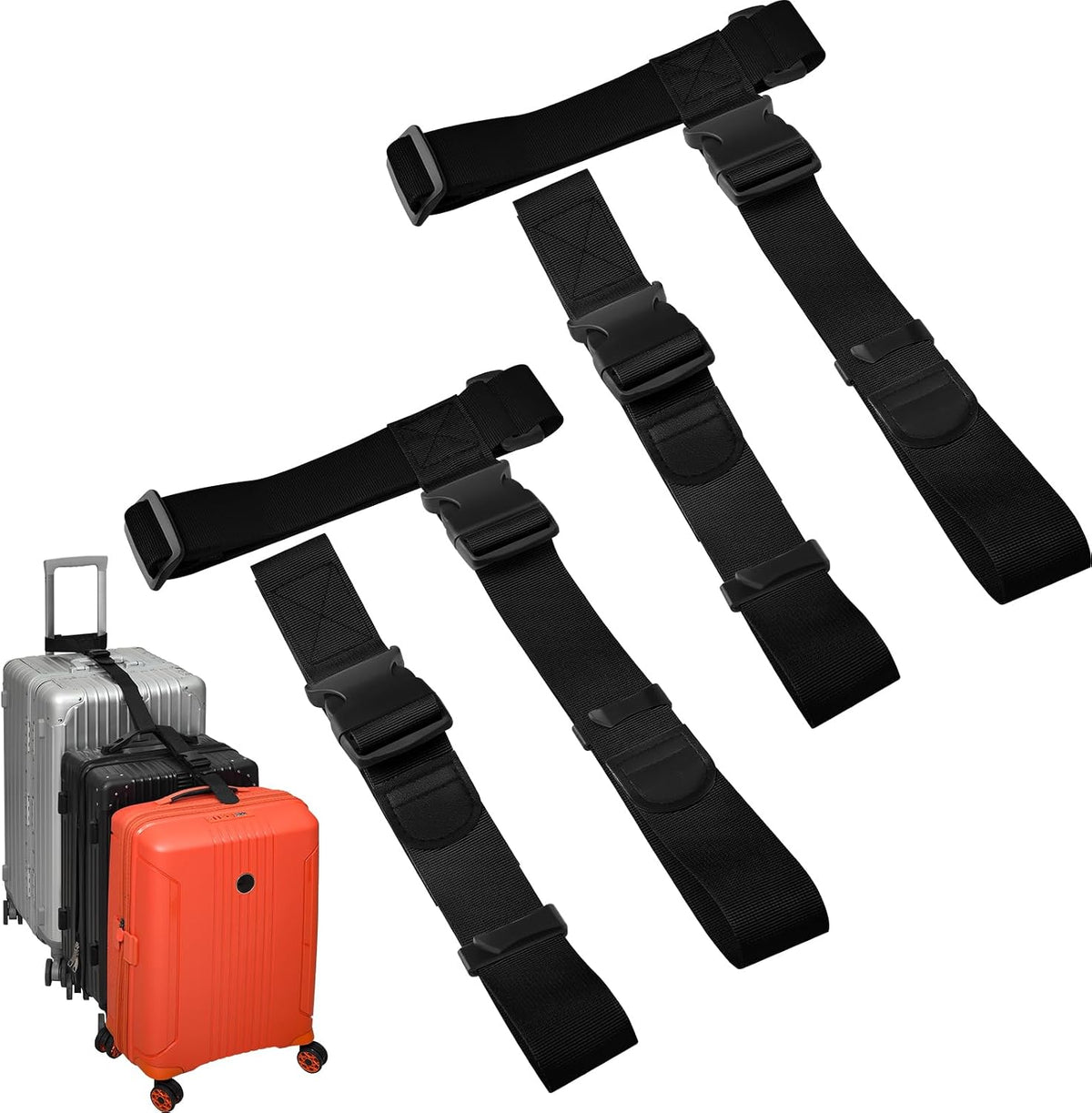 BILIONE 4 Pack Luggage Connector Straps,Connect 3 Suitcases ＆ Add A Bag