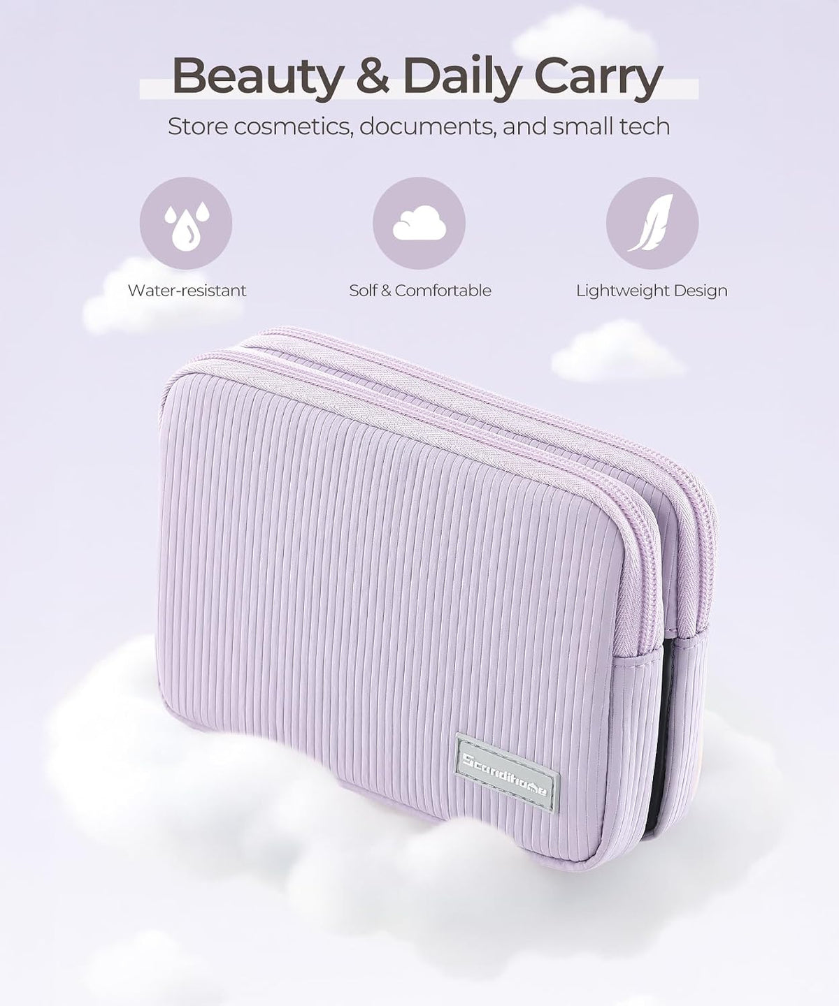 Rectangle Double Detachable Travel Pouch, 2-in-1 Two-Sided Makeup Bag for Women, Clear-Side Cosmetic Organizer for Beauty, Tech Accessories and Travel Essentials