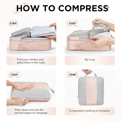 OlarHike 8 Set Compression Packing Cubes for Travel Gifts Mom Women,Airplane/Car/Cruise Travel Essentials,Compressible Expandable Space Saver Bags,Garment Bags with Over 1000 pcs Mesh Holes(Beige)