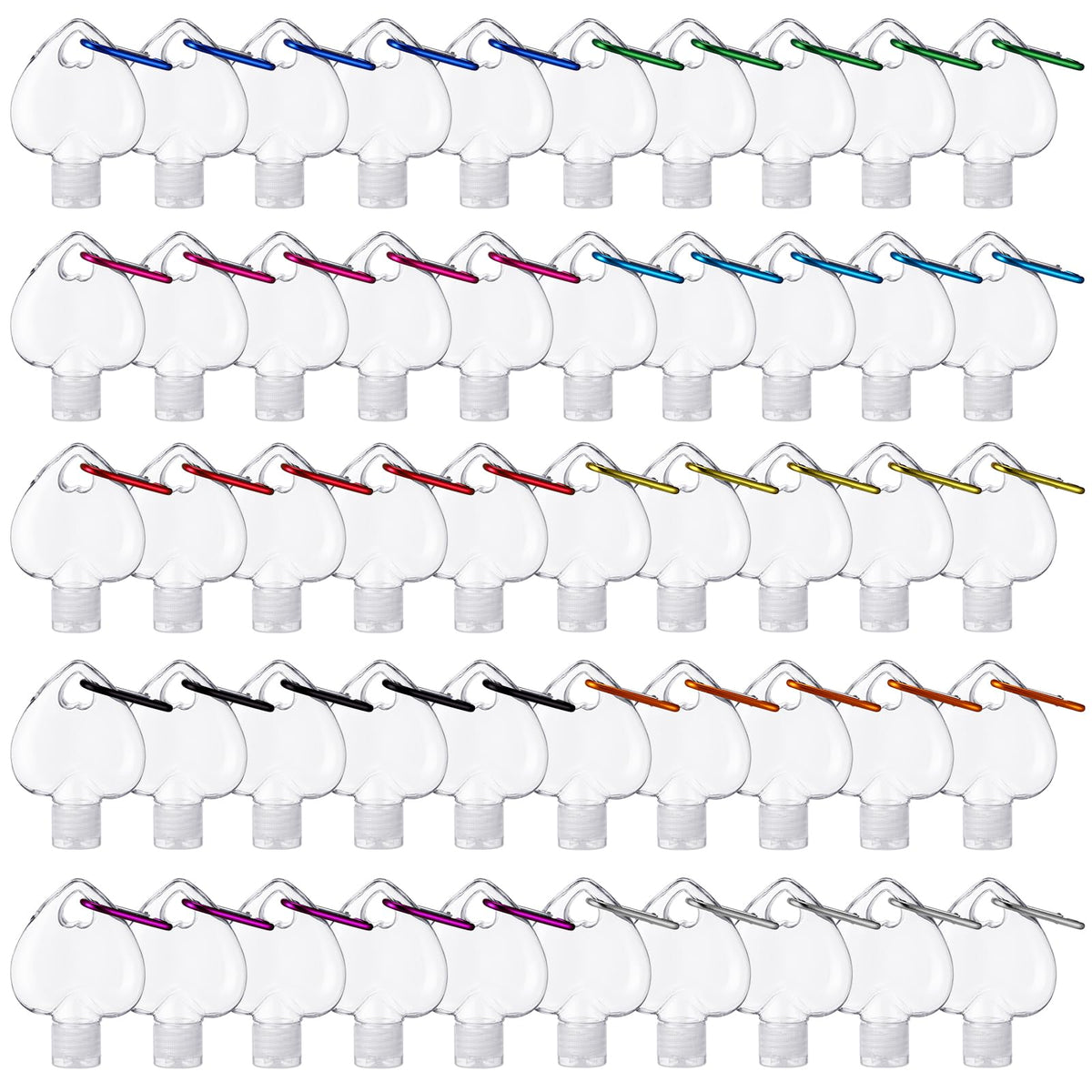 FairySandy 50 Pcs Traveling Bottles with Keychain 2oz Heart Empty Bottle