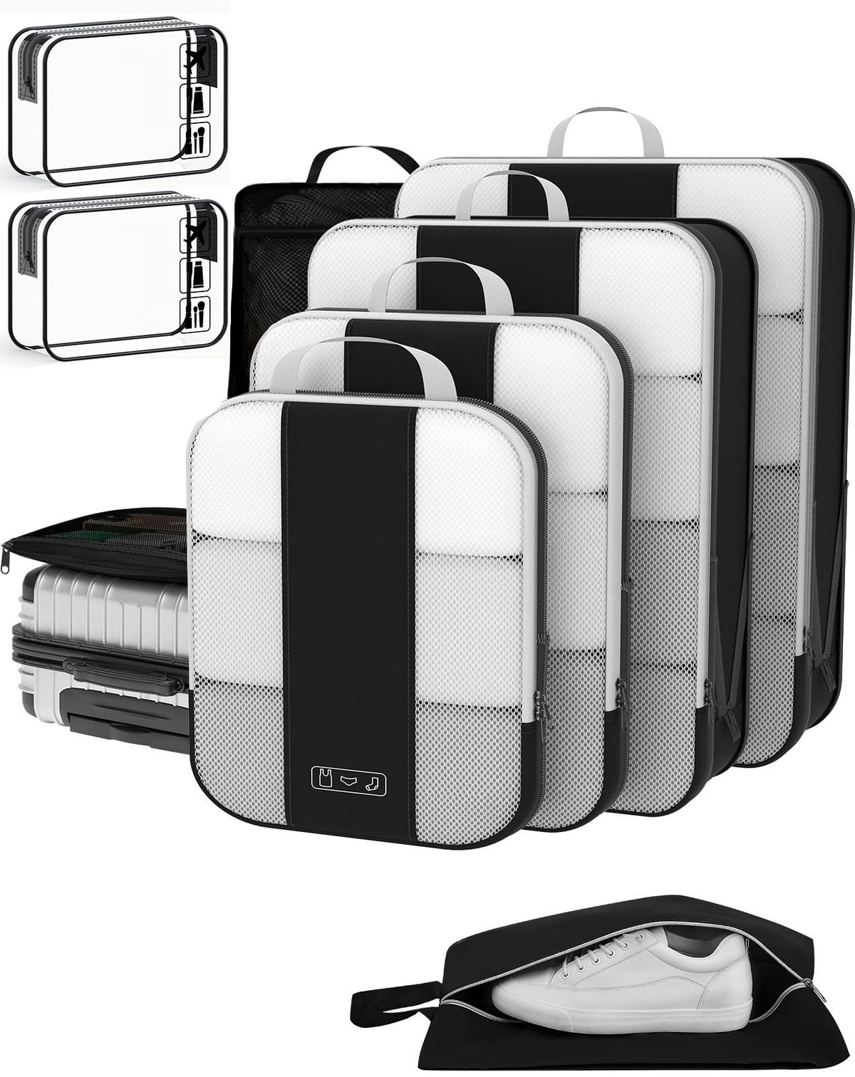 OlarHike 8 Set Compression Packing Cubes for Travel Gifts Mom Women,Airplane/Car/Cruise Travel Essentials,Compressible Expandable Space Saver Bags,Garment Bags with Over 1000 pcs Mesh Holes(Beige)