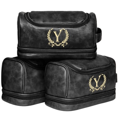 Father's Day Travel Toiletry Bag for Men, Leather Waterproof Shaving Kit Bag with Hanging Hook, Birthday Anniversary Christmas Presents for Father(DB-P)