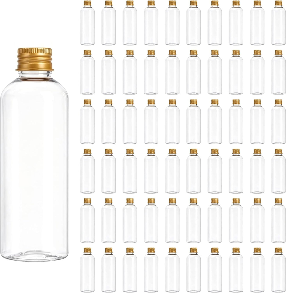 60 Pack 3.4 oz Leakproof Plastic Travel Bottles with Gold Screw Caps