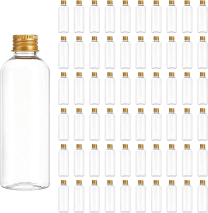 60 Pack 3.4 oz Leakproof Plastic Travel Bottles with Gold Screw Caps