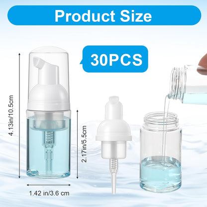 30 Pcs 1 Oz/30 ml Refillable Empty Foam Pump Bottles, Clear Plastic Travel Size Mini Dispensers for Cosmetics and Soap
