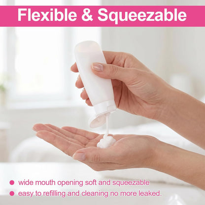 50 Pcs 2oz Plastic Squeeze Tubes, Travel Bottles for Toiletries 2 oz Plastic Refillable Cosmetic Squeeze Bottles Leak Proof Travel Size for Shampoo Conditioner Lotion