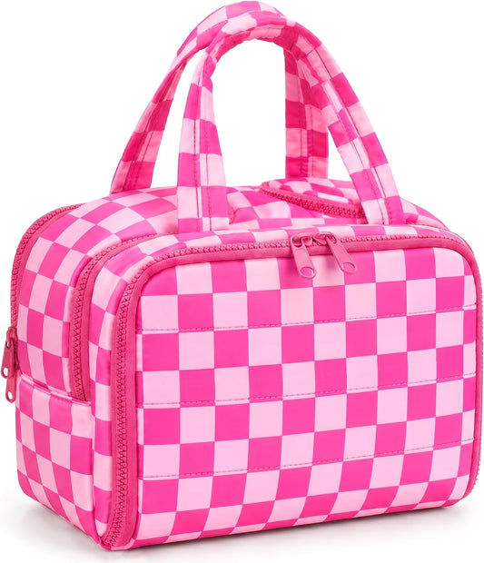 Valentoria Checkered Travel Toiletry Bag,Spacious Makeup Bag for Women