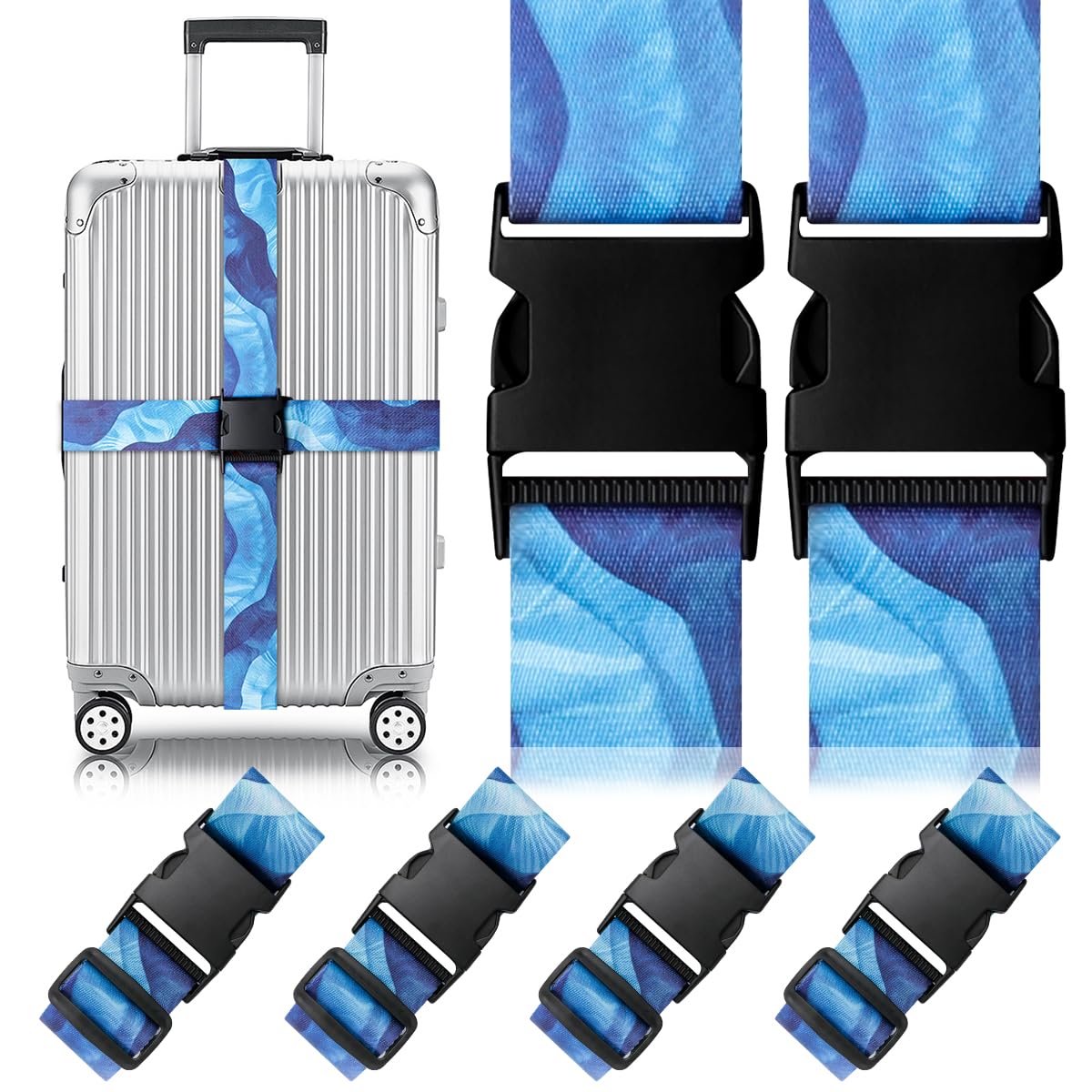 4 Pack Luggage Straps for Suitcases Adjustable Luggage Belt Suitcase Strap Travel Bag Accessories (Scales of Dragon(4 Pack))