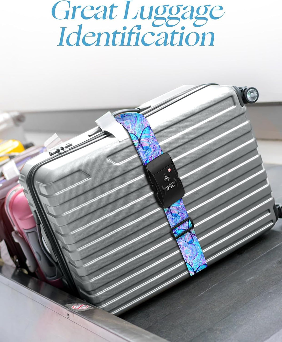 Slohif Luggage Straps TSA Lock for Suitcases - Travel Belt TSA Approved Accessories Luggage Identifiers Carry On Bag with Buckle Nylon Adjustable Band for Add a Bag Butterflies