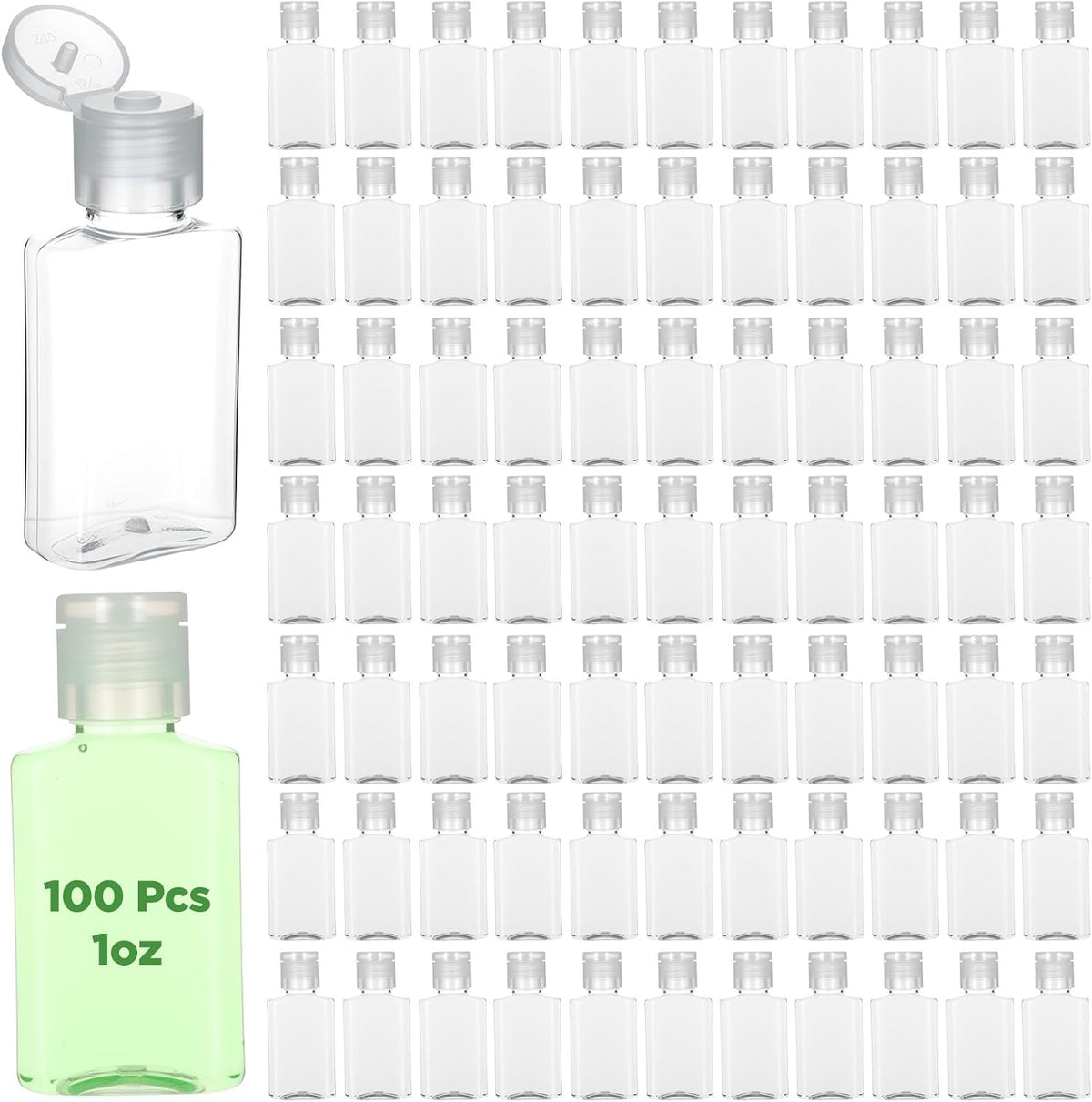 100 Pcs 1 oz Travel Bottles - Clear PET Refillable Containers with Flip Caps, Leak-Proof Mini Bottles for Shampoo, Lotion, Handwashing Fluid & More