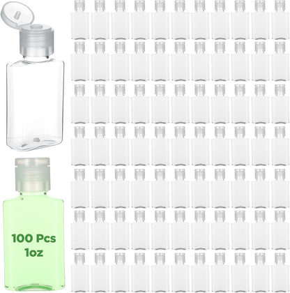 100 Pcs 1 oz Travel Bottles - Clear PET Refillable Containers with Flip Caps, Leak-Proof Mini Bottles for Shampoo, Lotion, Handwashing Fluid & More
