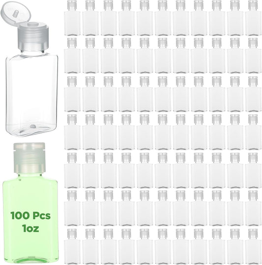 100 Pcs 1 oz Travel Bottles - Clear PET Refillable Containers with Flip Caps, Leak-Proof Mini Bottles for Shampoo, Lotion, Handwashing Fluid & More