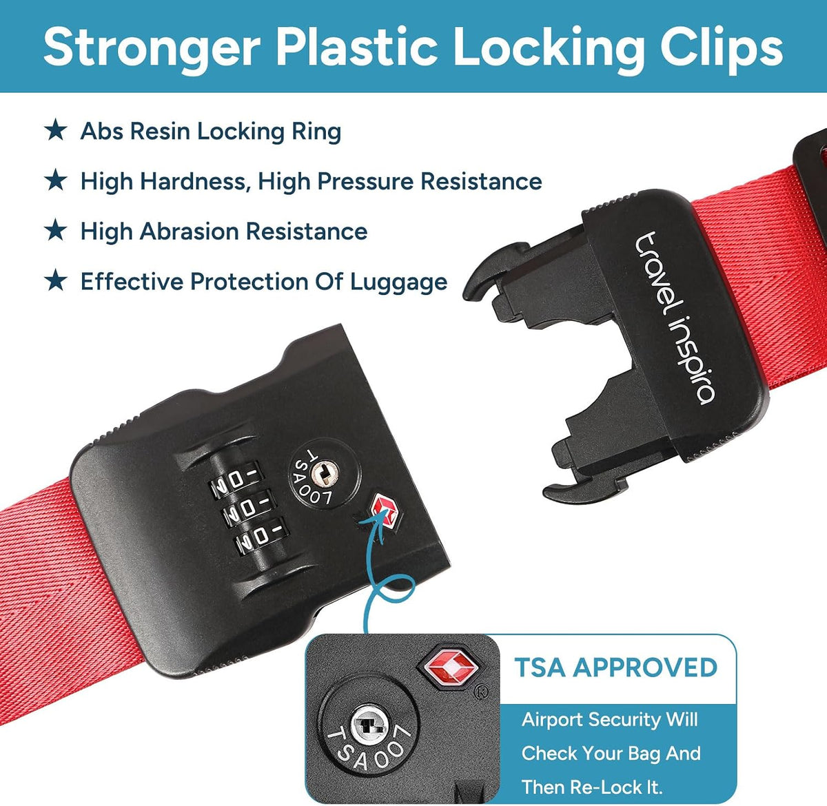 Travel Inspira Heavy Duty Luggage Straps with TSA Lock