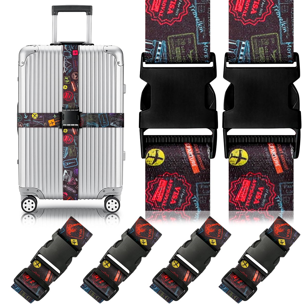 4 Pack Luggage Straps for Suitcases Adjustable Luggage Belt Suitcase Strap Travel Bag Accessories (Scales of Dragon(4 Pack))
