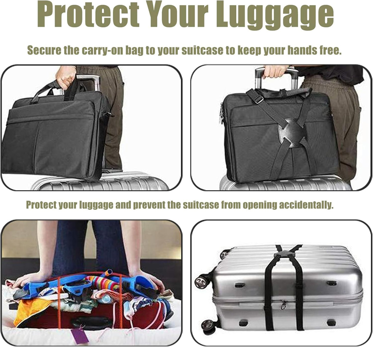 Luggage Straps, Elastic Travel Straps for Securing Luggage, Suitcase & Bag Organizer, Adjustable Hold-Down Straps for Travel Accessories, Carry-On, Checked Bags, Ideal for Travelers (4PCS)